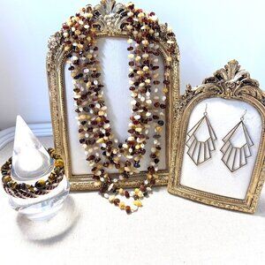 Multi strand necklace with Jasper stones like in Cookie Dough and Amber colors